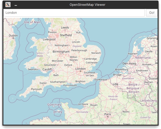 OpenStreetMap viewer made with Capy UI, running with GTK+